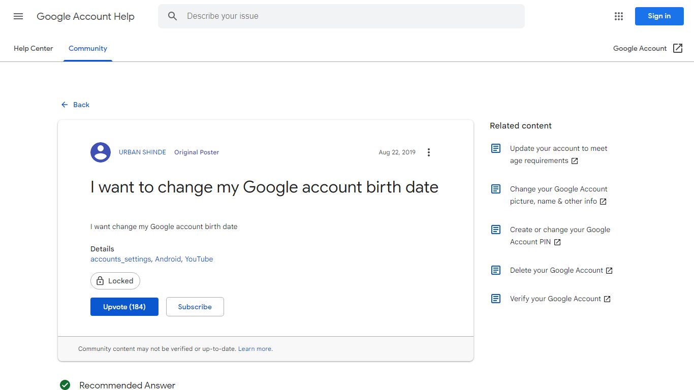 I want to change my Google account birth date - Google Account Community